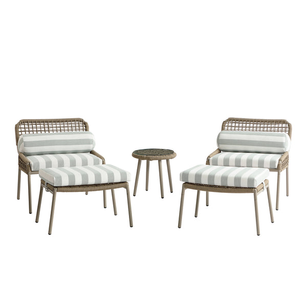 Pomona Rope Weave Bistro Set, Sage Striped Fabric with Taupe Frame
