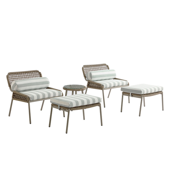 Pomona Rope Weave Bistro Set, Sage Striped Fabric with Taupe Frame