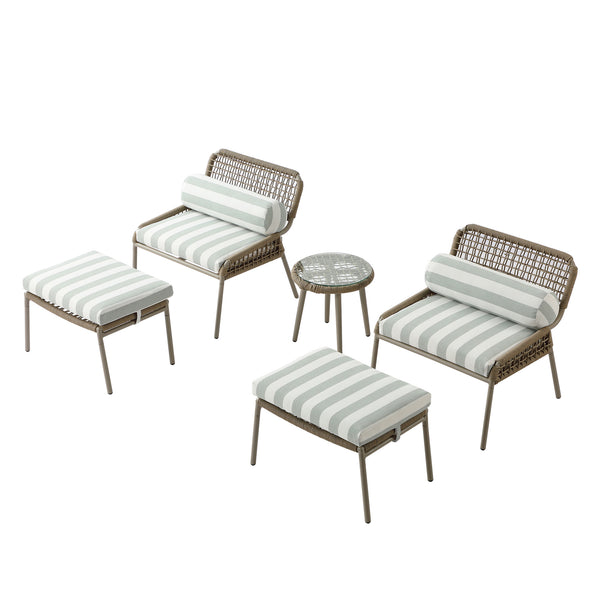 Pomona Rope Weave Bistro Set, Sage Striped Fabric with Taupe Frame