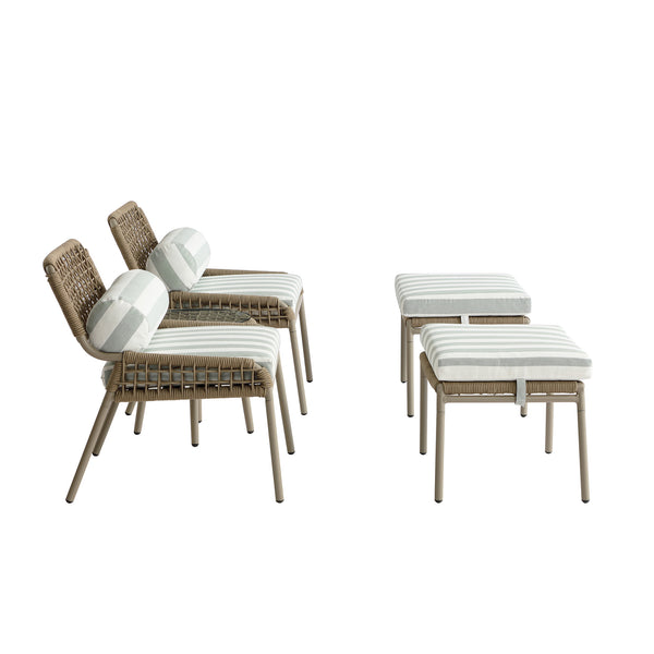 Pomona Rope Weave Bistro Set, Sage Striped Fabric with Taupe Frame