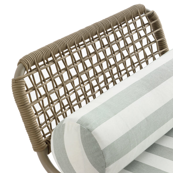 Pomona Rope Weave Bistro Set, Sage Striped Fabric with Taupe Frame