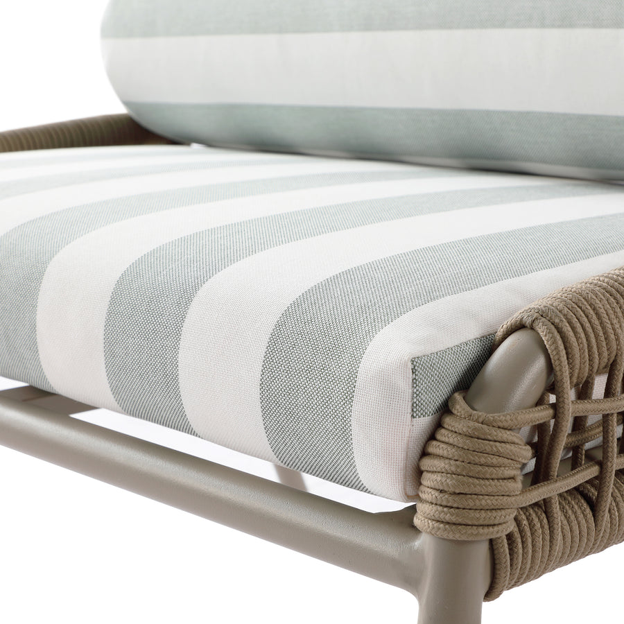 Pomona Rope Weave Bistro Set, Sage Striped Fabric with Taupe Frame