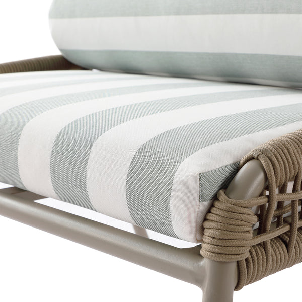 Pomona Rope Weave Bistro Set, Sage Striped Fabric with Taupe Frame