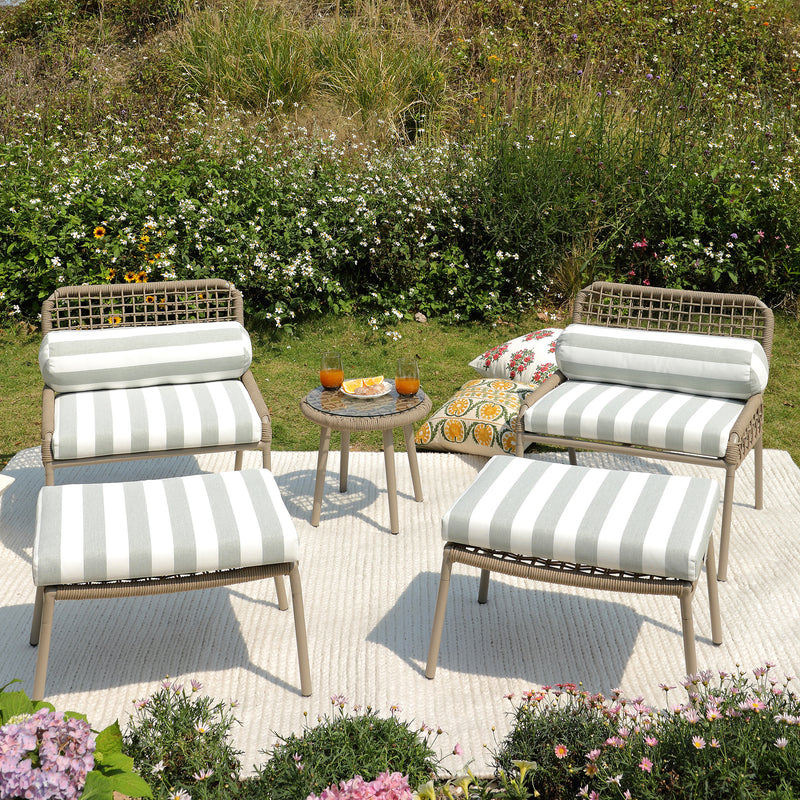 Pomona Rope Weave Bistro Set, Sage Striped Fabric with Taupe Frame