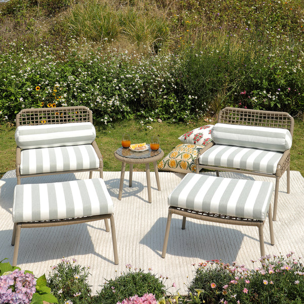 Pomona Rope Weave Bistro Set, Sage Striped Fabric with Taupe Frame