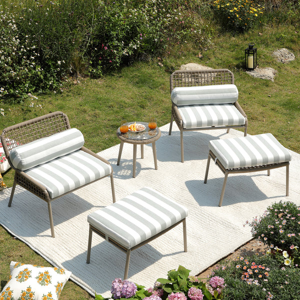 Pomona Rope Weave Bistro Set, Sage Striped Fabric with Taupe Frame