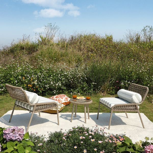 Pomona Rope Weave Bistro Set, Sage Striped Fabric with Taupe Frame