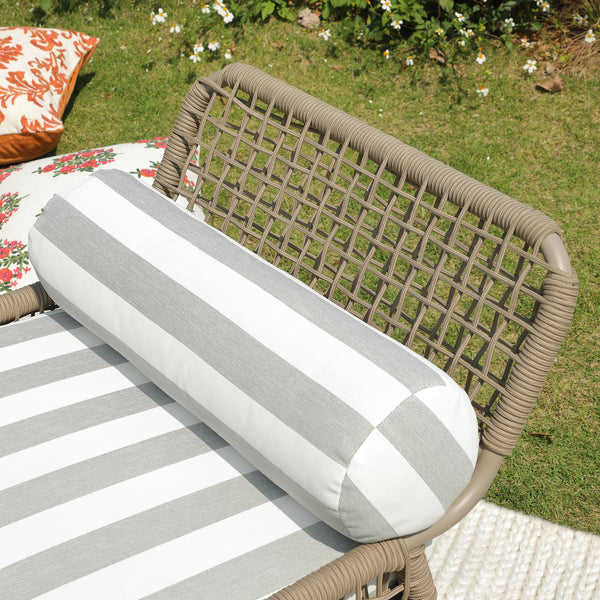 Pomona Rope Weave Bistro Set, Sage Striped Fabric with Taupe Frame