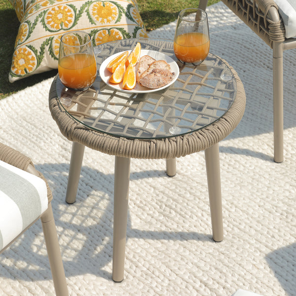 Pomona Rope Weave Bistro Set, Sage Striped Fabric with Taupe Frame