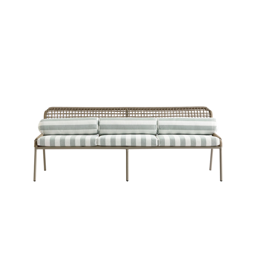 Pomona Rope Weave 5-Seater Sofa Set, Sage Striped Fabric with Taupe Frame
