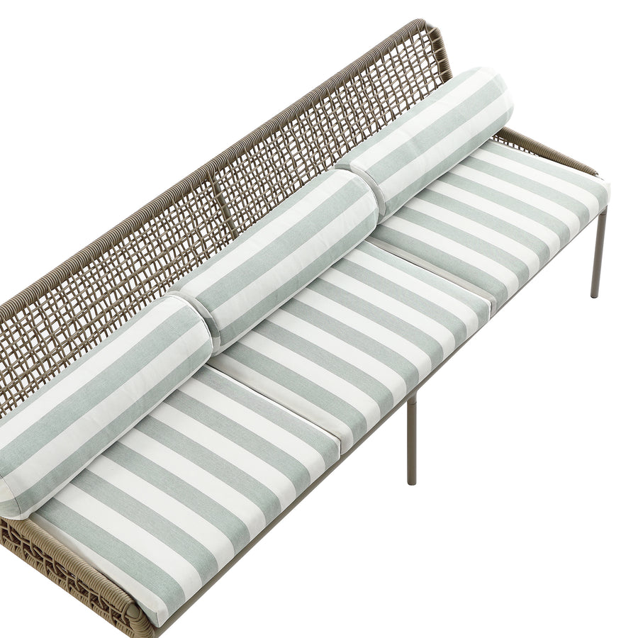 Pomona Rope Weave 5-Seater Sofa Set, Sage Striped Fabric with Taupe Frame