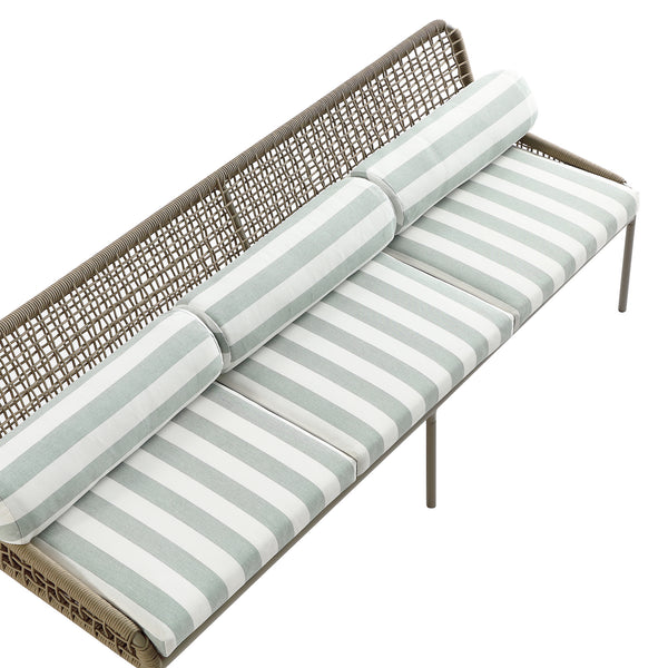 Pomona Rope Weave 5-Seater Sofa Set, Sage Striped Fabric with Taupe Frame
