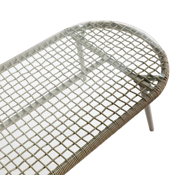 Pomona Rope Weave 5-Seater Sofa Set, Sage Striped Fabric with Taupe Frame