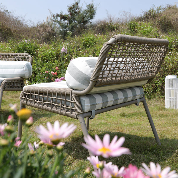 Pomona Rope Weave 5-Seater Sofa Set, Sage Striped Fabric with Taupe Frame