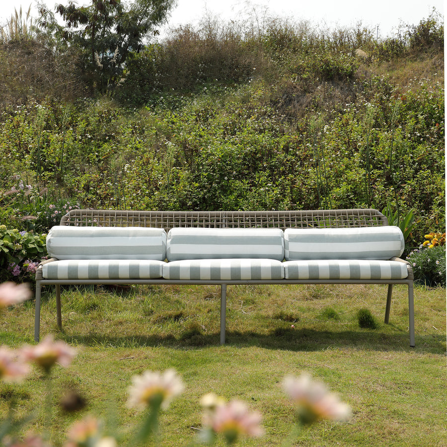 Pomona Rope Weave 5-Seater Sofa Set, Sage Striped Fabric with Taupe Frame