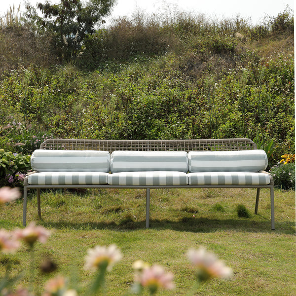 Pomona Rope Weave 5-Seater Sofa Set, Sage Striped Fabric with Taupe Frame