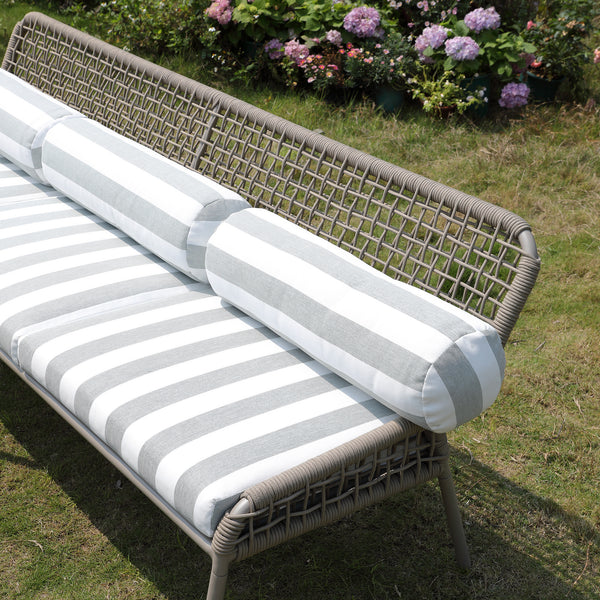 Pomona Rope Weave 5-Seater Sofa Set, Sage Striped Fabric with Taupe Frame