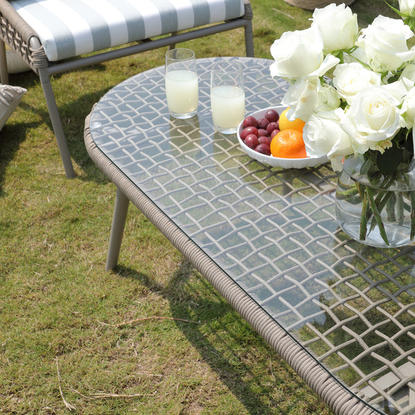 Pomona Rope Weave 5-Seater Sofa Set, Sage Striped Fabric with Taupe Frame