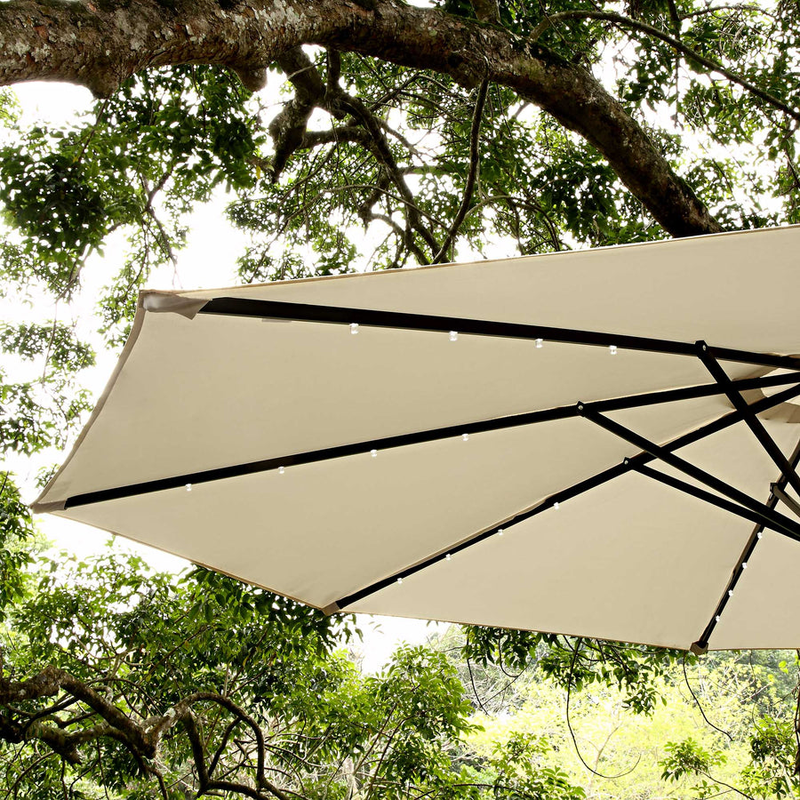 3M LED Light Aluminium Frame Garden Parasol with Tilt Crank, Beige
