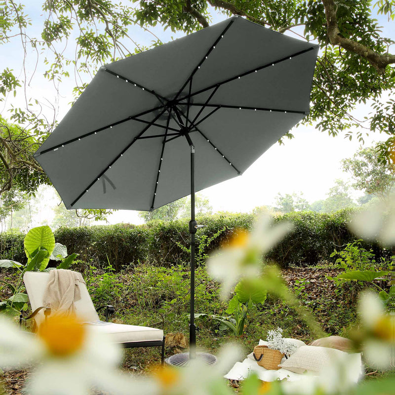 3M LED Light Aluminium Frame Garden Parasol with Tilt Crank, Grey