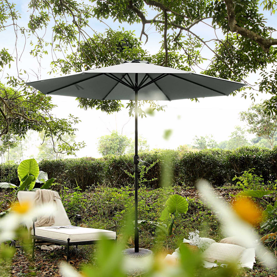 3M LED Light Aluminium Frame Garden Parasol with Tilt Crank, Grey