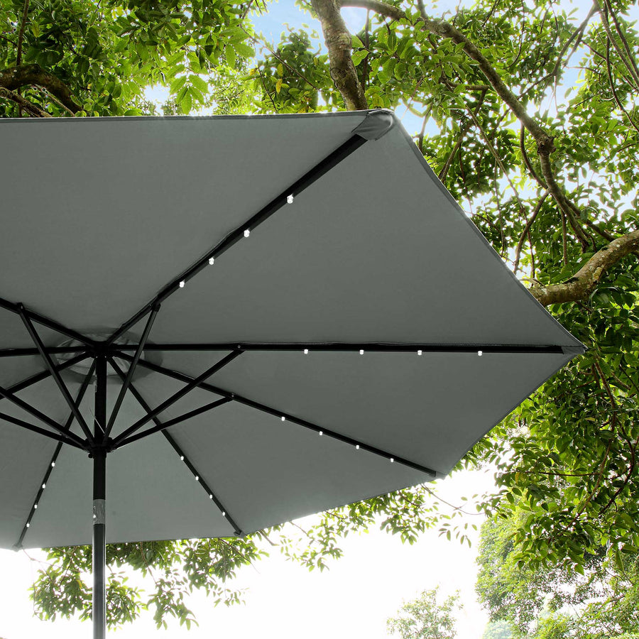3M LED Light Aluminium Frame Garden Parasol with Tilt Crank, Grey