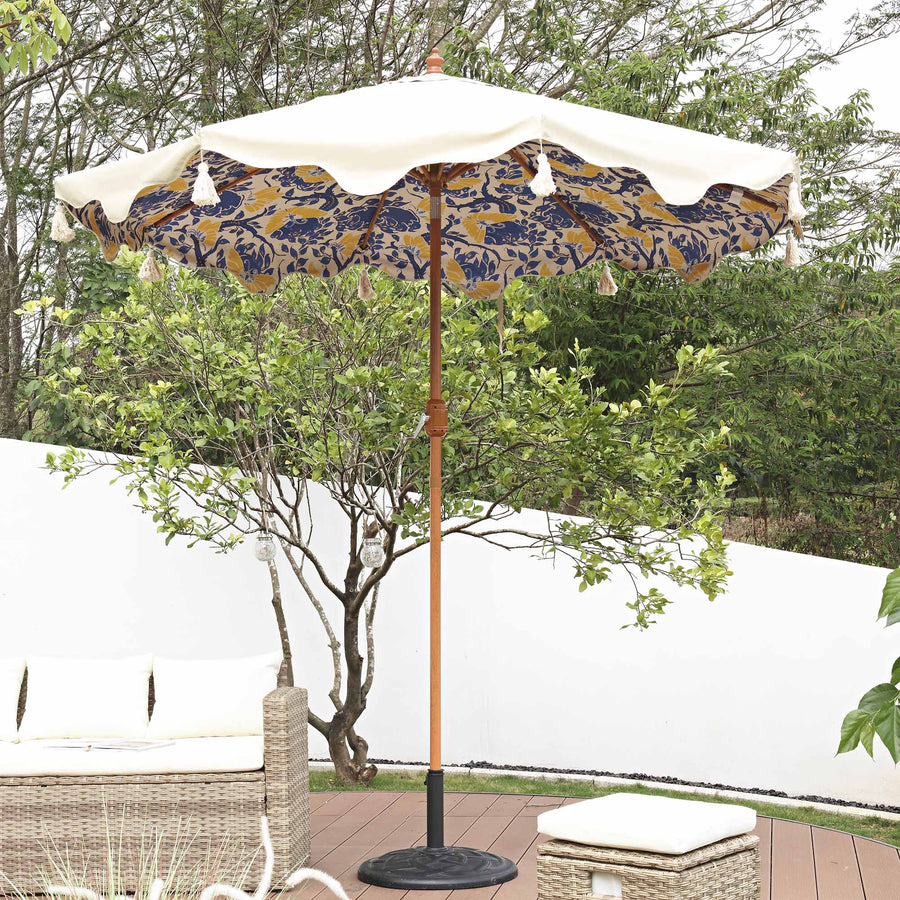 Butterfly & Flower 2.6M Octagonal Tassel Parasol with Aluminium Tilt