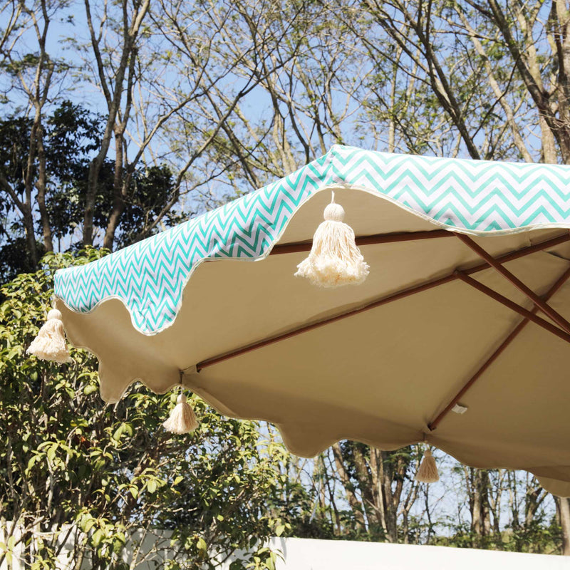 Green Chevron 2.6M Octagonal Tassel Parasol with Aluminium Tilt - daals