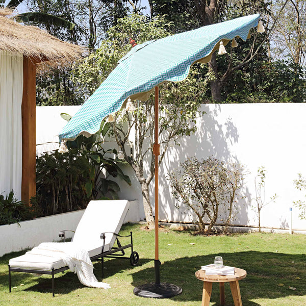 Green Chevron 2.6M Octagonal Tassel Parasol with Aluminium Tilt