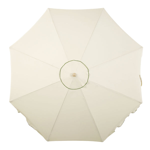 Beige 2.6M Octagonal Crank and Tilt Parasol with Grass Green Scalloped Edge