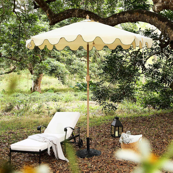 crank and tilt patio umbrella uk Beige 2.6M Octagonal Crank and Tilt Parasol with Grass Green Scalloped