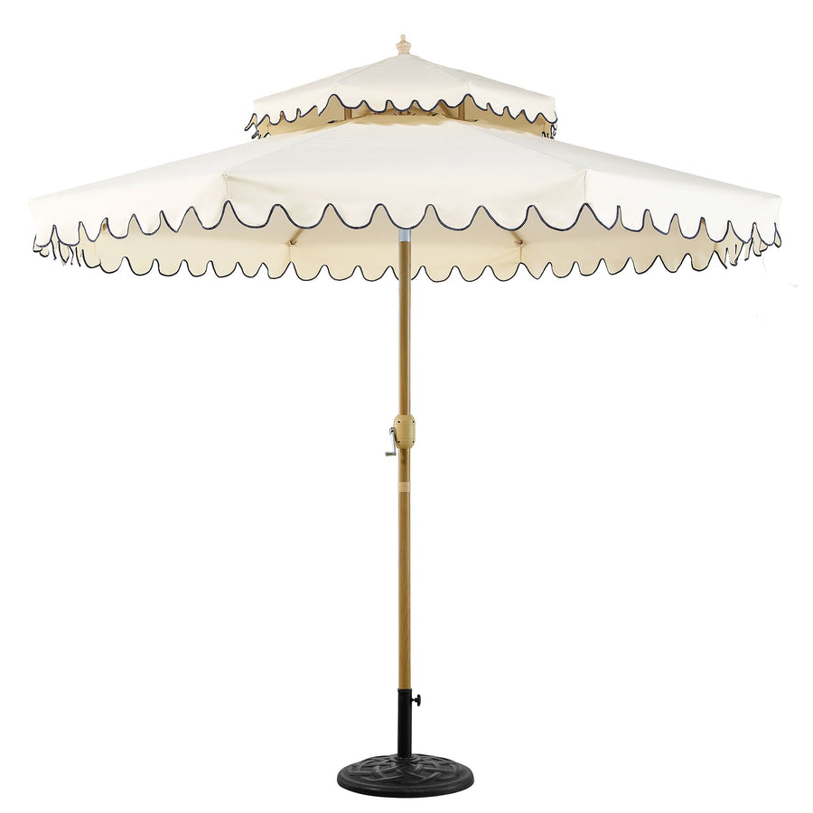 Fabienne Beige 3M Octagonal Double Top Crank and Tilt Parasol with Navy Scalloped Edge - daals