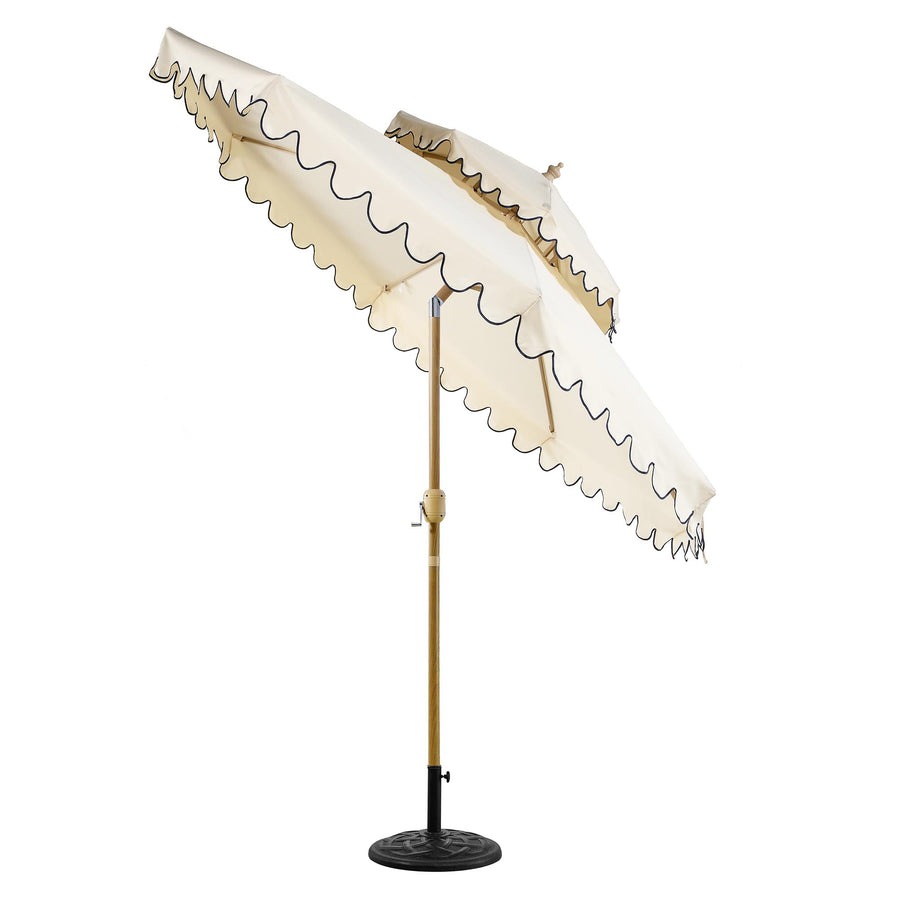 Fabienne Beige 3M Octagonal Double Top Crank and Tilt Parasol with Navy Scalloped Edge - daals