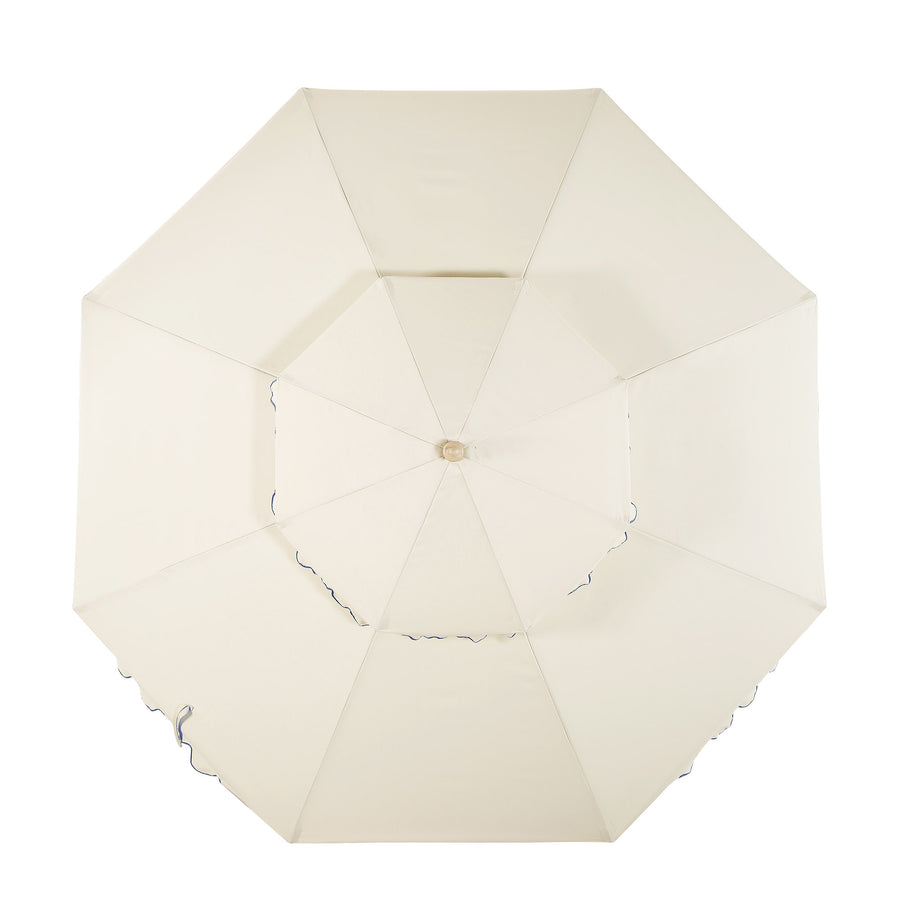 Fabienne Beige 3M Octagonal Double Top Crank and Tilt Parasol with Navy Scalloped Edge - daals