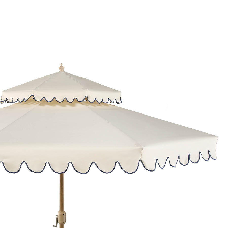 Fabienne Beige 3M Octagonal Double Top Crank and Tilt Parasol with Navy Scalloped Edge - daals