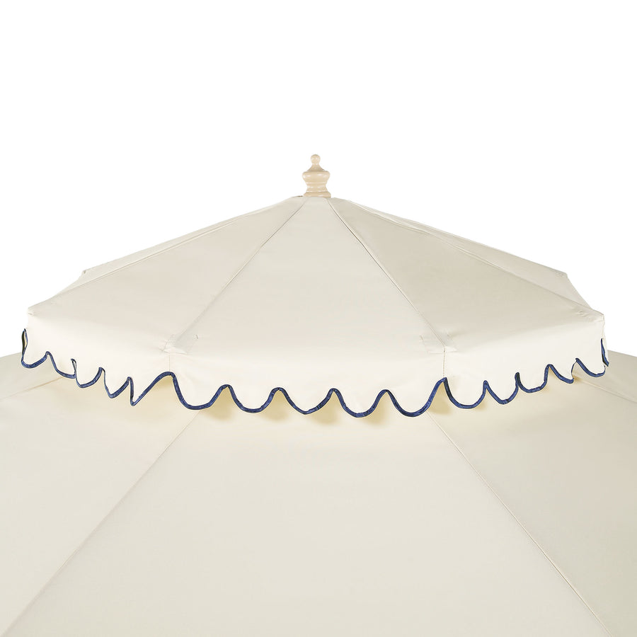 Fabienne Beige 3M Octagonal Double Top Crank and Tilt Parasol with Navy Scalloped Edge - daals