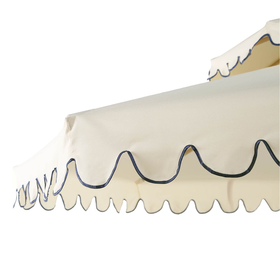 Fabienne Beige 3M Octagonal Double Top Crank and Tilt Parasol with Navy Scalloped Edge - daals