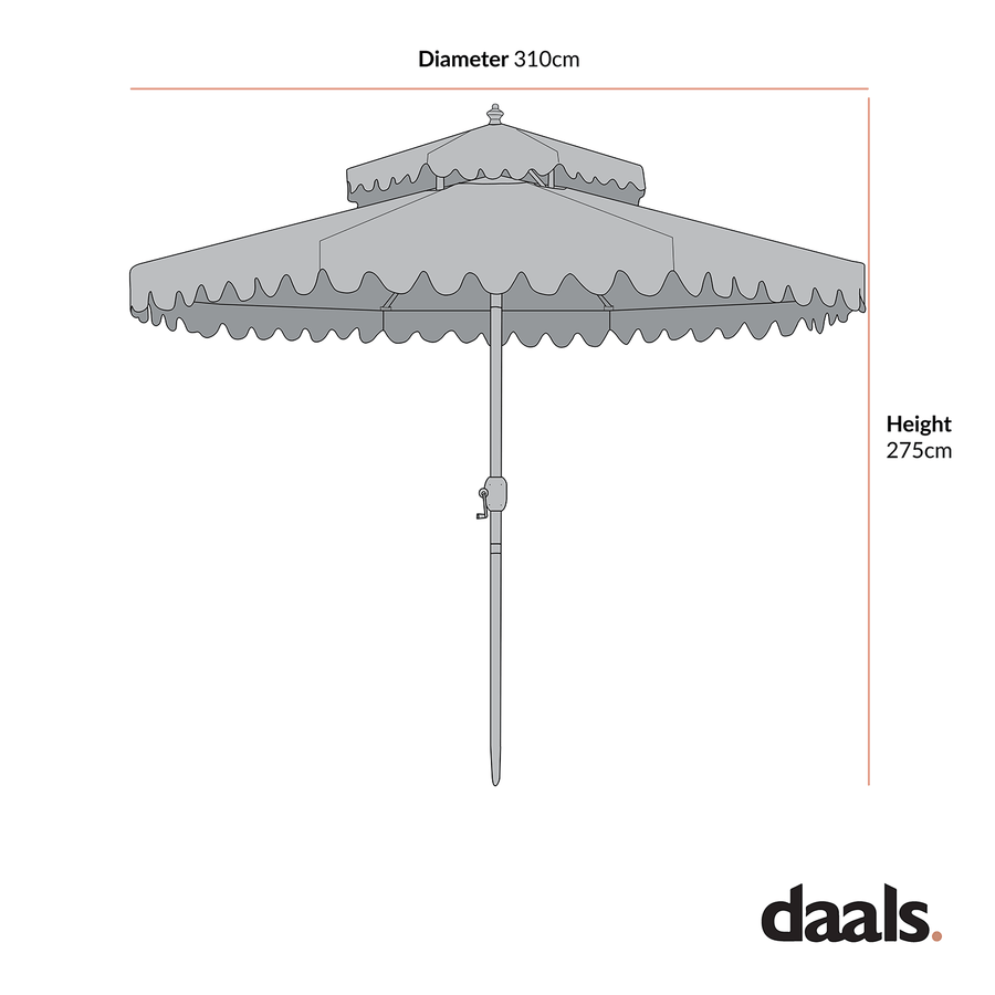 Fabienne Beige 3M Octagonal Double Top Crank and Tilt Parasol with Green Scalloped Edge - daals
