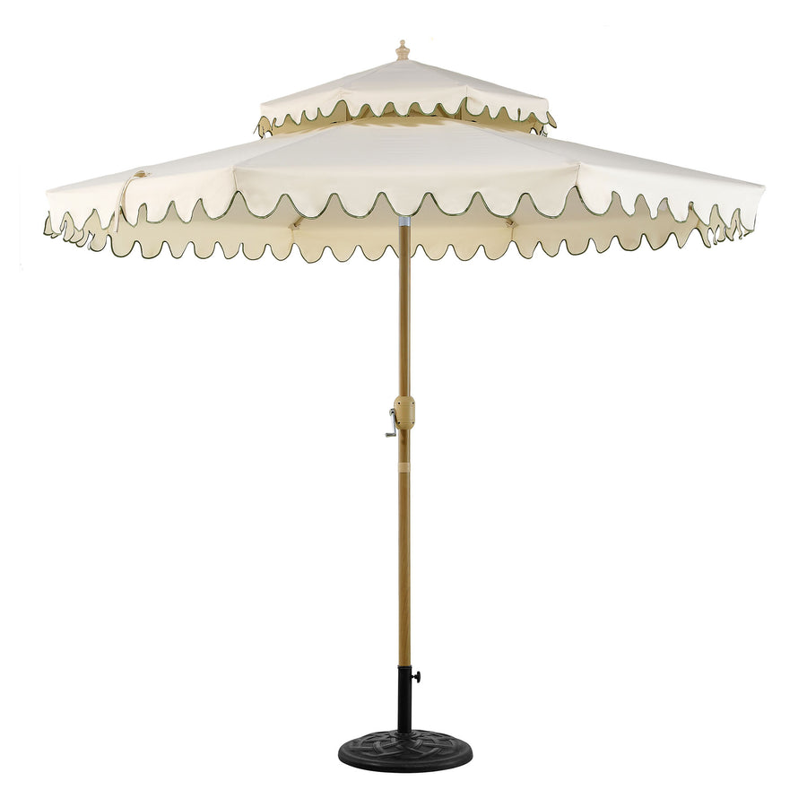 Fabienne Beige 3M Octagonal Double Top Crank and Tilt Parasol with Green Scalloped Edge - daals