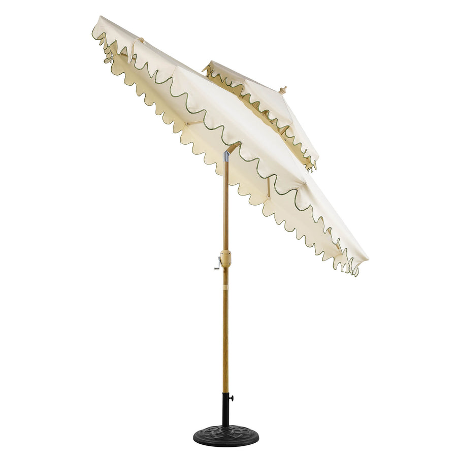 Fabienne Beige 3M Octagonal Double Top Crank and Tilt Parasol with Green Scalloped Edge - daals