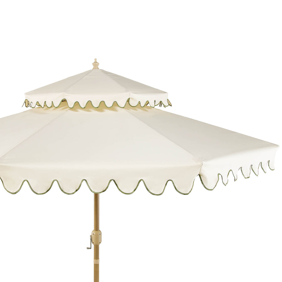Fabienne Beige 3M Octagonal Double Top Crank and Tilt Parasol with Green Scalloped Edge - daals