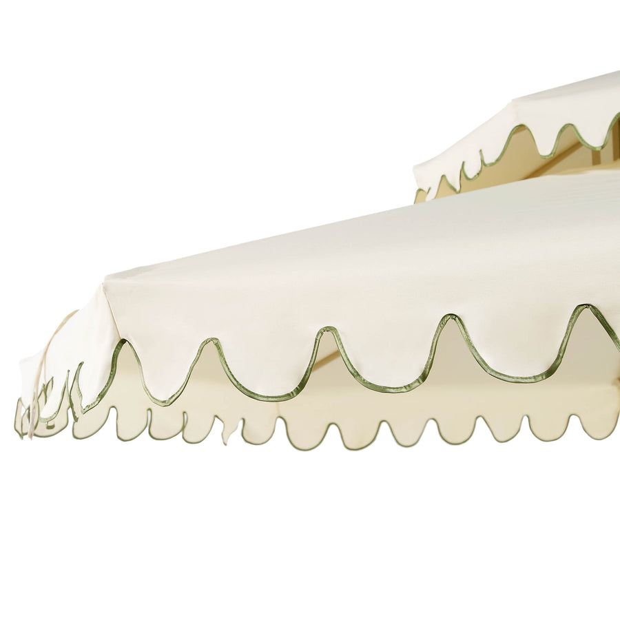 Fabienne Beige 3M Octagonal Double Top Crank and Tilt Parasol with Green Scalloped Edge - daals
