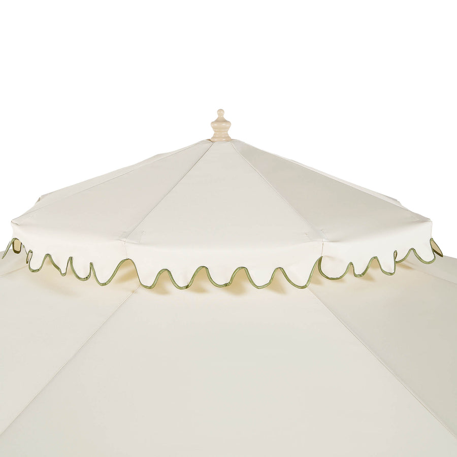 Fabienne Beige 3M Octagonal Double Top Crank and Tilt Parasol with Green Scalloped Edge - daals
