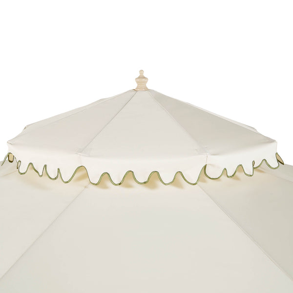 Fabienne Beige 3M Octagonal Double Top Crank and Tilt Parasol with Green Scalloped Edge