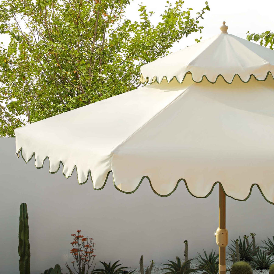 Fabienne Beige 3M Octagonal Double Top Crank and Tilt Parasol with Green Scalloped Edge - daals