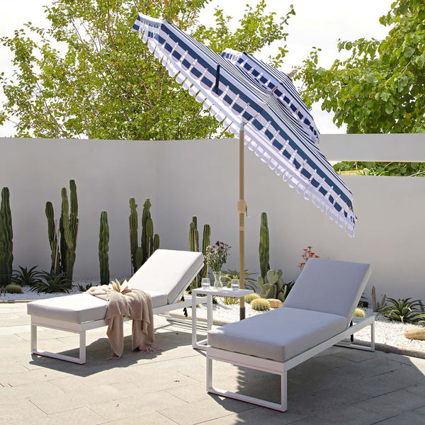 Fabienne Blue and White Striped 3M Double Top Crank and Tilt Parasol