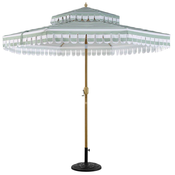 Fabienne Sage Green and White Striped 3M Double Top Crank and Tilt Parasol