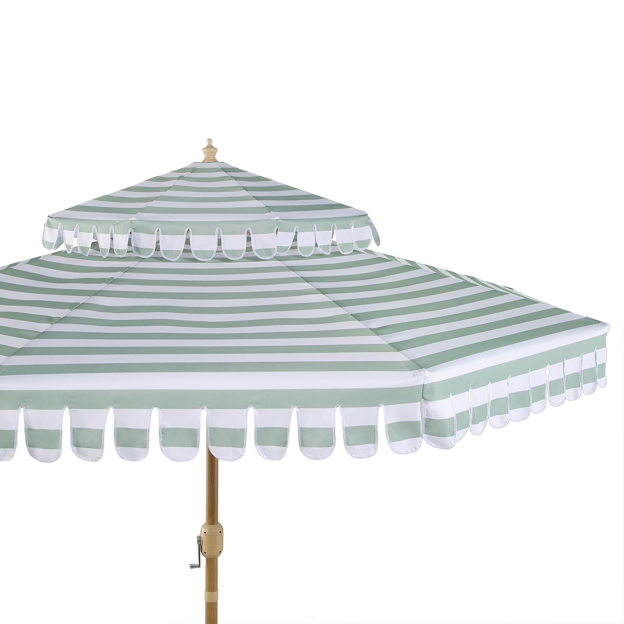 Fabienne Sage Green and White Striped 3M Double Top Crank and Tilt Parasol