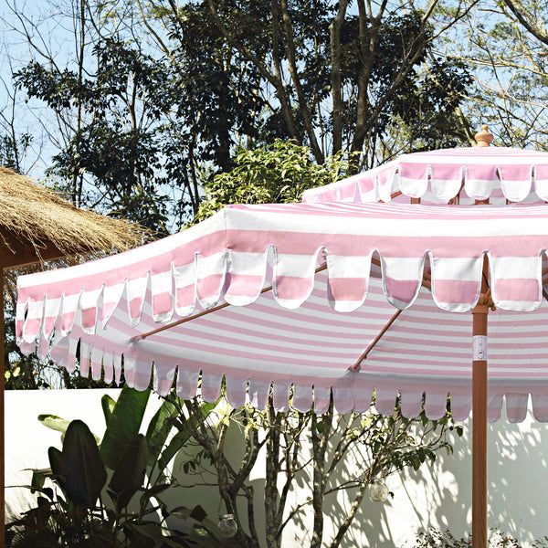 Fabienne Pink and White Striped 3M Double Top Crank and Tilt Parasol - daals