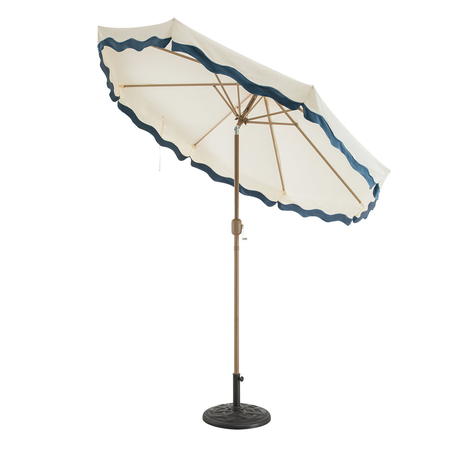 Colette Riviera Scalloped Garden Tilt Parasol, Ivory and Largo Blue - daals